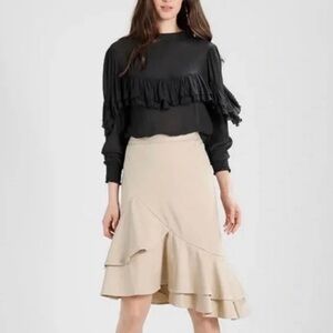 Banana Republic Asymmetric Curved Flounced Midi Skirt